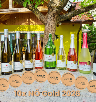 10 mit NÖ Gold 2026 ausgezeichnete Flaschen Wein/Frizzante